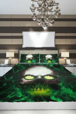 Y2K Grunge Skull With Glowing Eyes Duvet Cover Set - Retro 90s Goth Summer Bedroom Decor