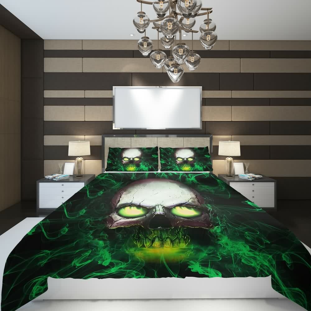 Y2K Grunge Skull With Glowing Eyes Duvet Cover Set - Retro 90s Goth Summer Bedroom Decor
