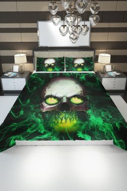 Y2K Grunge Skull With Glowing Eyes Duvet Cover Set - Retro 90s Goth Summer Bedroom Decor