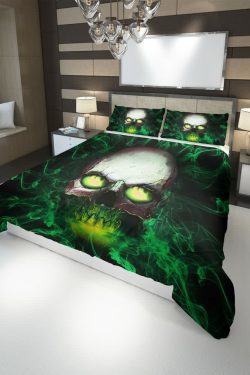 Y2K Grunge Skull With Glowing Eyes Duvet Cover Set - Retro 90s Goth Summer Bedroom Decor