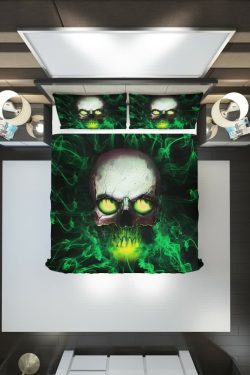 Y2K Grunge Skull With Glowing Eyes Duvet Cover Set - Retro 90s Goth Summer Bedroom Decor