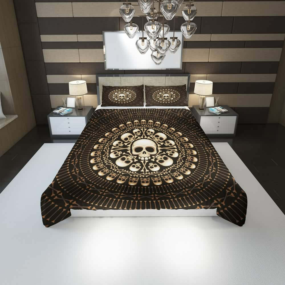 Y2K Grunge Skulls and Bones Duvet Cover Set - Retro 90s Goth Pastel Goth Bedding