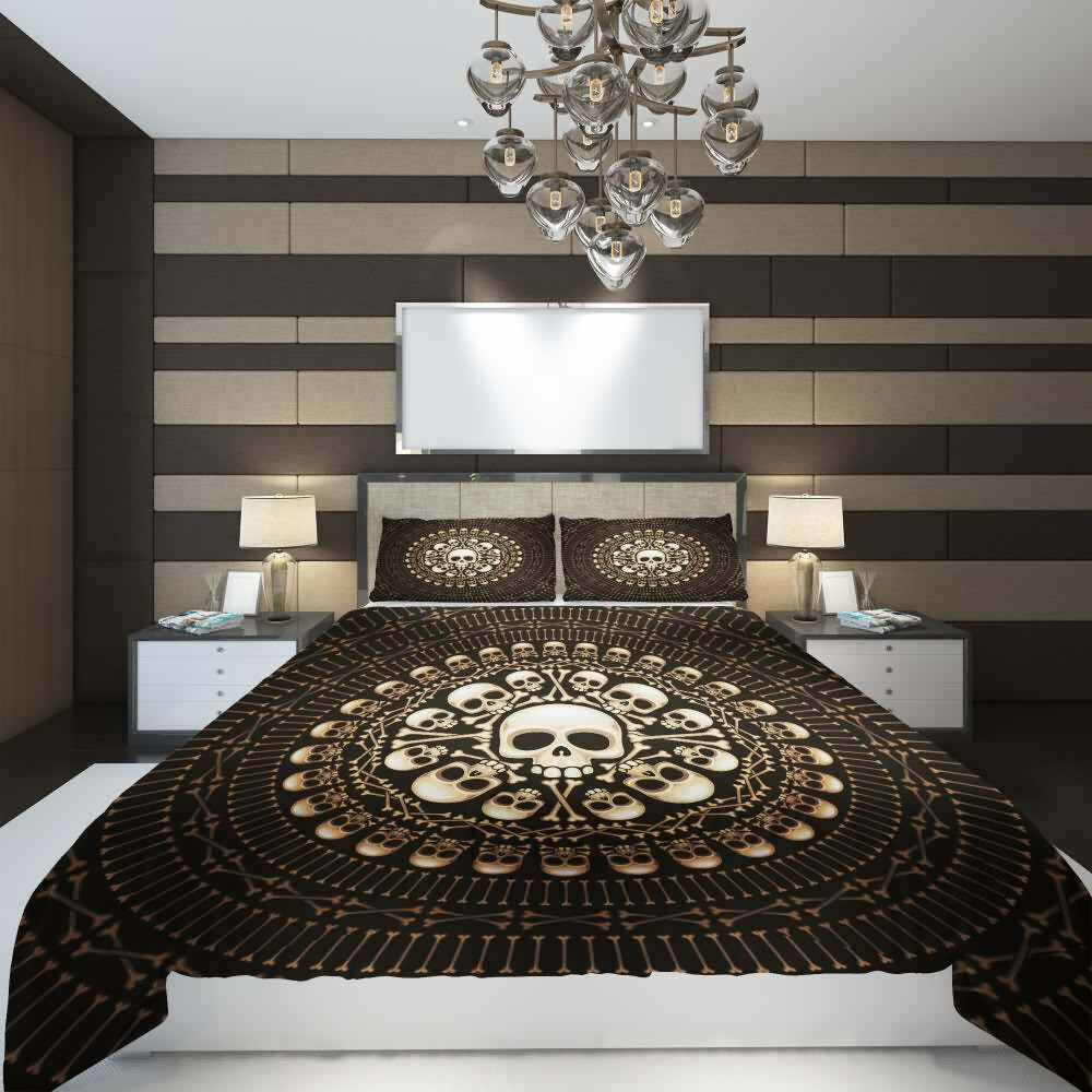 Y2K Grunge Skulls and Bones Duvet Cover Set - Retro 90s Goth Pastel Goth Bedding
