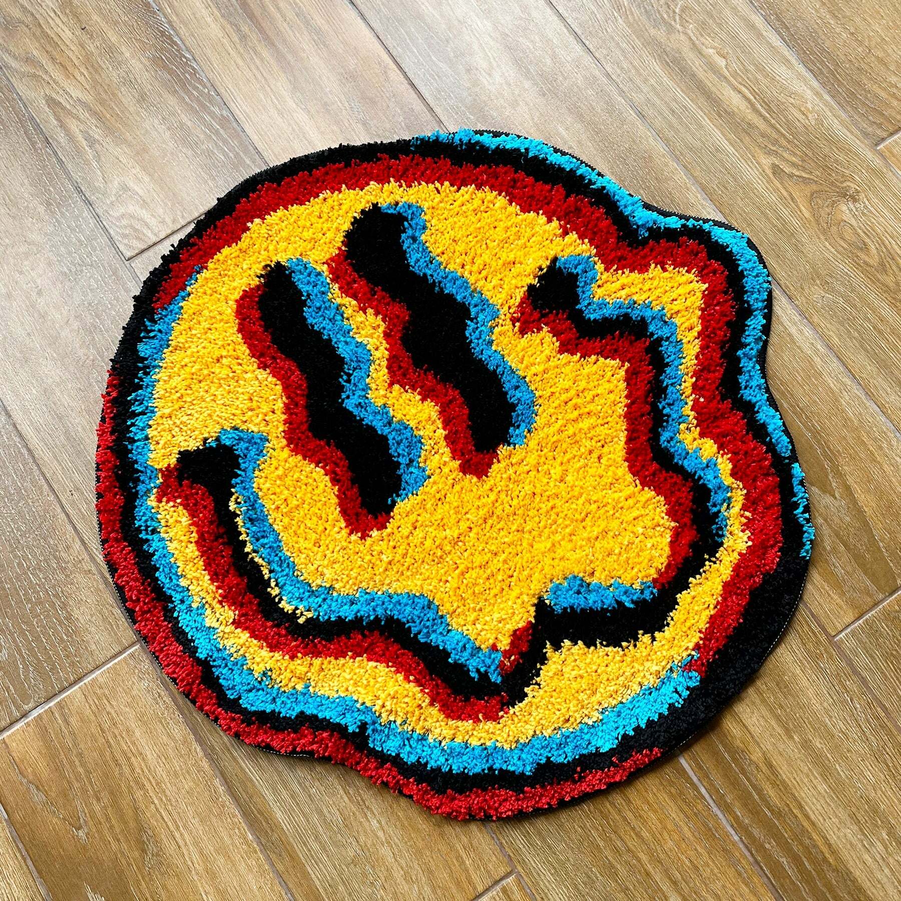 Y2K Grunge Smiley Face Rug - Retro 90s Summer Decor, Pastel Goth, Y2K Party Vibes
