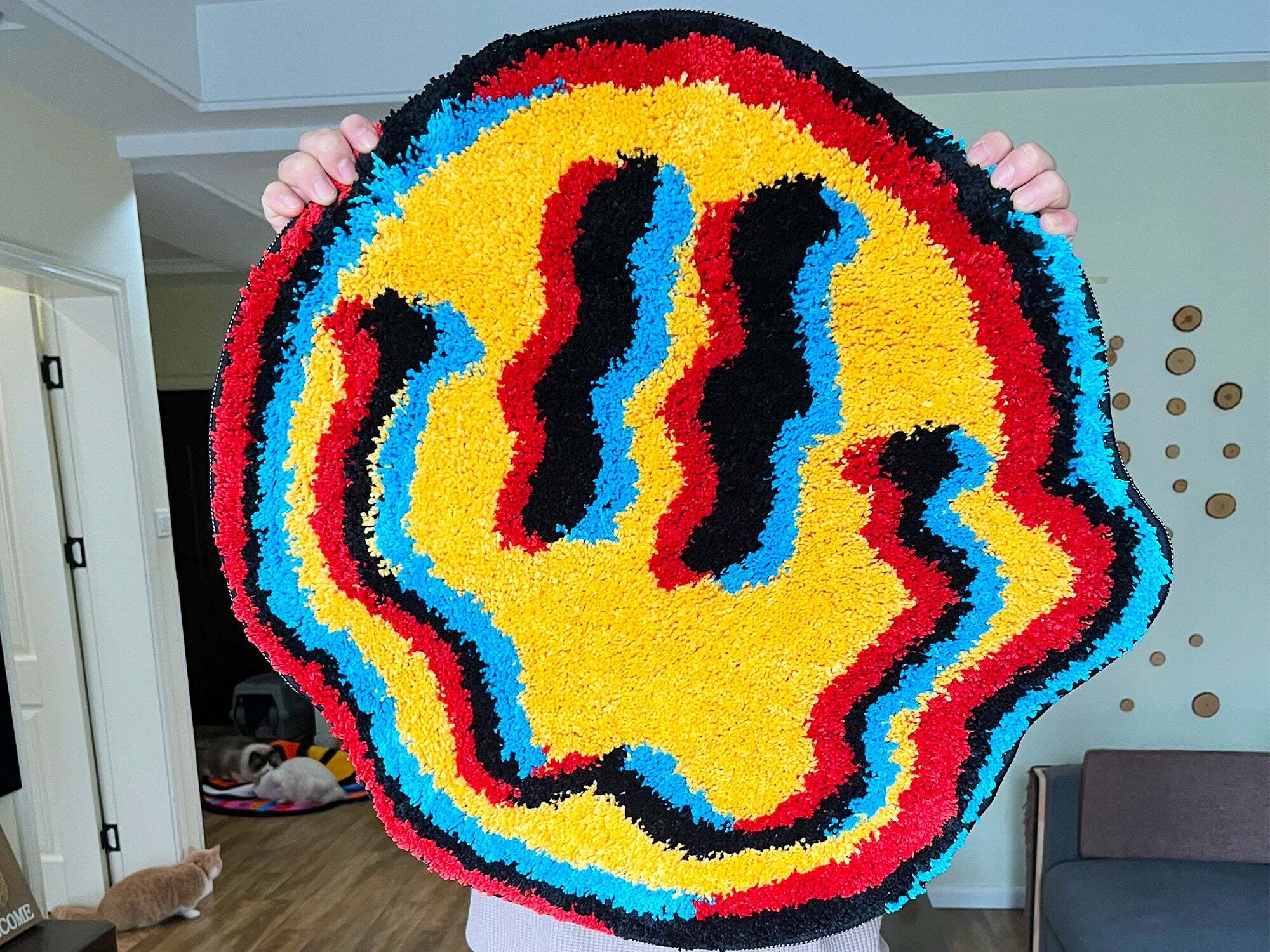 Y2K Grunge Smiley Face Rug - Retro 90s Summer Decor, Pastel Goth, Y2K Party Vibes