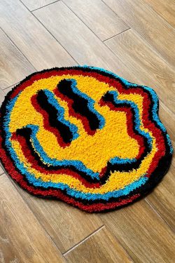 Y2K Grunge Smiley Face Rug - Retro 90s Summer Decor, Pastel Goth, Y2K Party Vibes