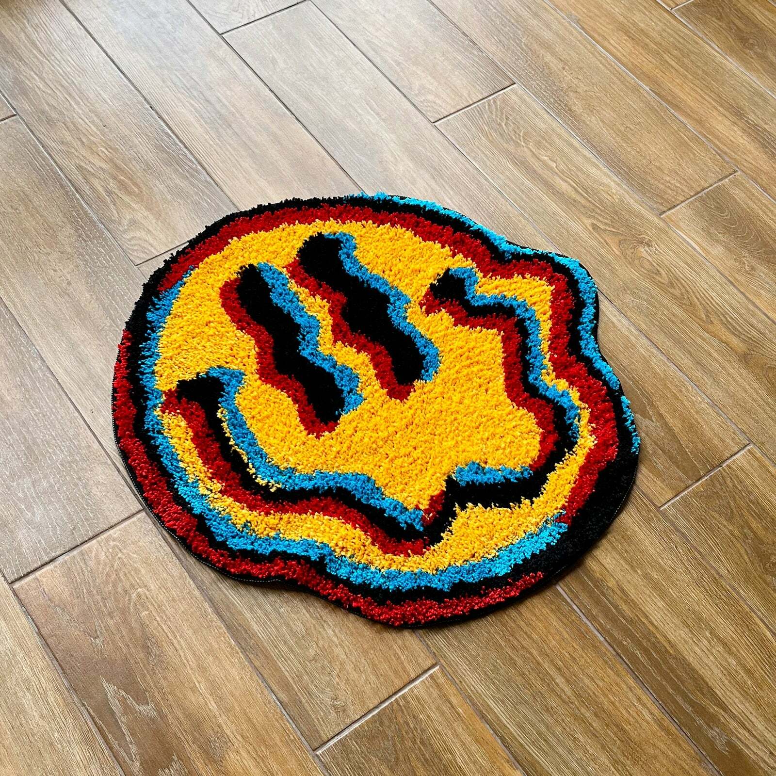 Y2K Grunge Smiley Face Rug - Retro 90s Summer Decor, Pastel Goth, Y2K Party Vibes