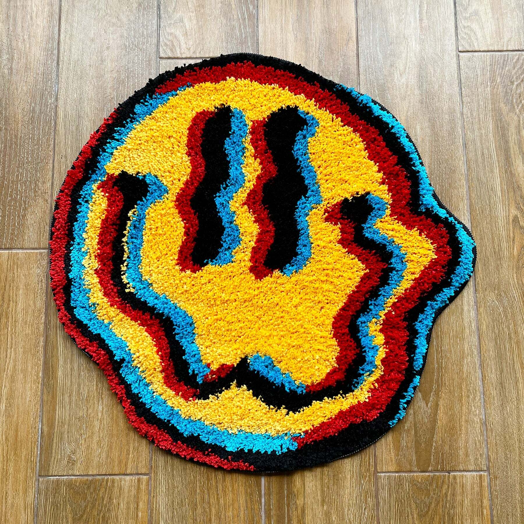 Y2K Grunge Smiley Face Rug - Retro 90s Summer Decor, Pastel Goth, Y2K Party Vibes
