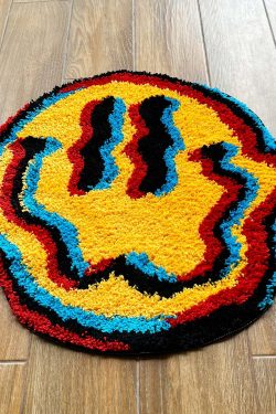 Y2K Grunge Smiley Face Rug - Retro 90s Summer Decor, Pastel Goth, Y2K Party Vibes