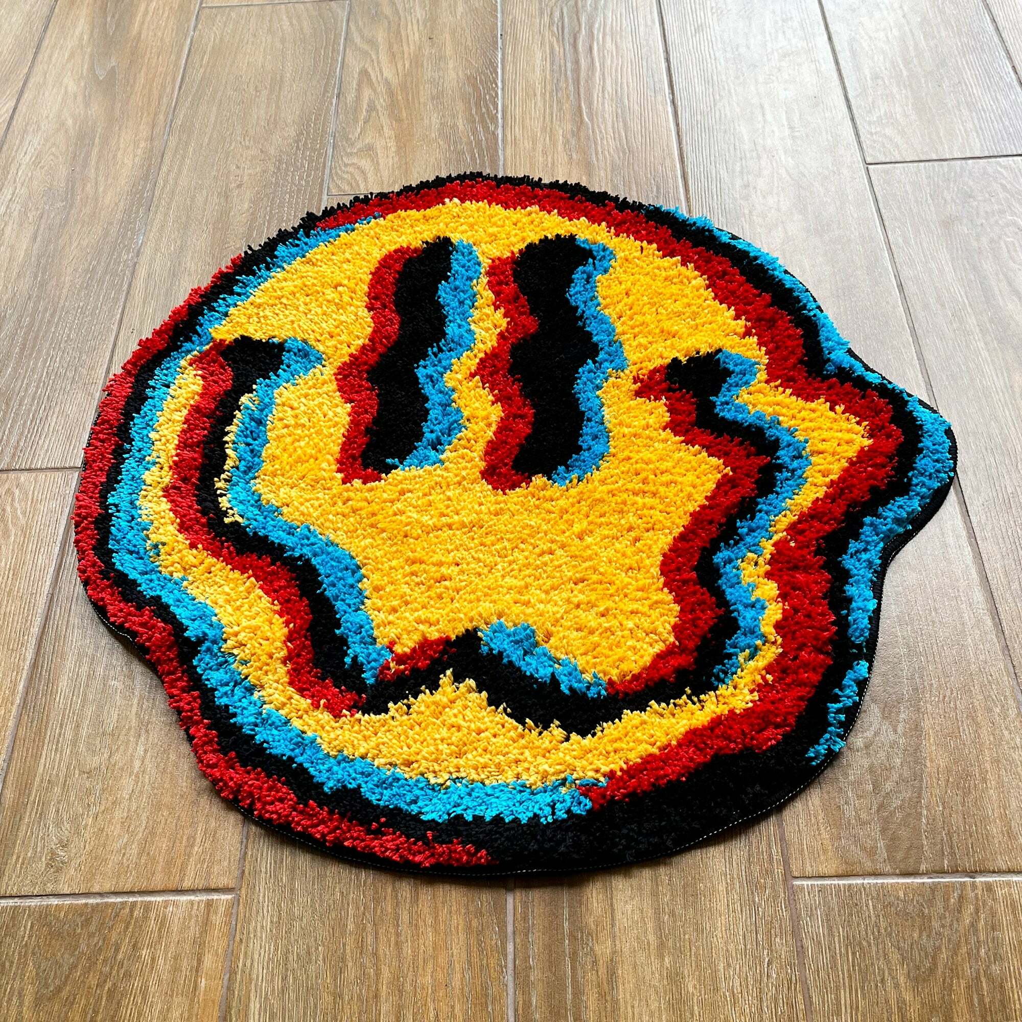 Y2K Grunge Smiley Face Rug - Retro 90s Summer Decor, Pastel Goth, Y2K Party Vibes