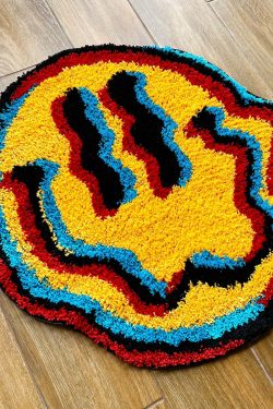 Y2K Grunge Smiley Face Rug - Retro 90s Summer Decor, Pastel Goth, Y2K Party Vibes
