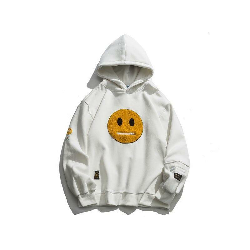 Y2K Grunge Smiley Patch Hoodie - Retro 90s Fashion, Summer Y2K Outfits, Pastel Goth Style