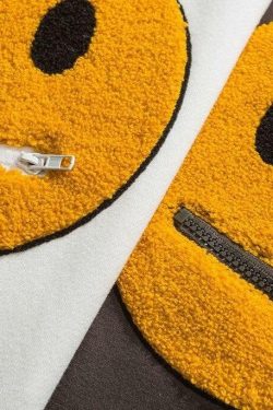 Y2K Grunge Smiley Patch Hoodie - Retro 90s Fashion, Summer Y2K Outfits, Pastel Goth Style