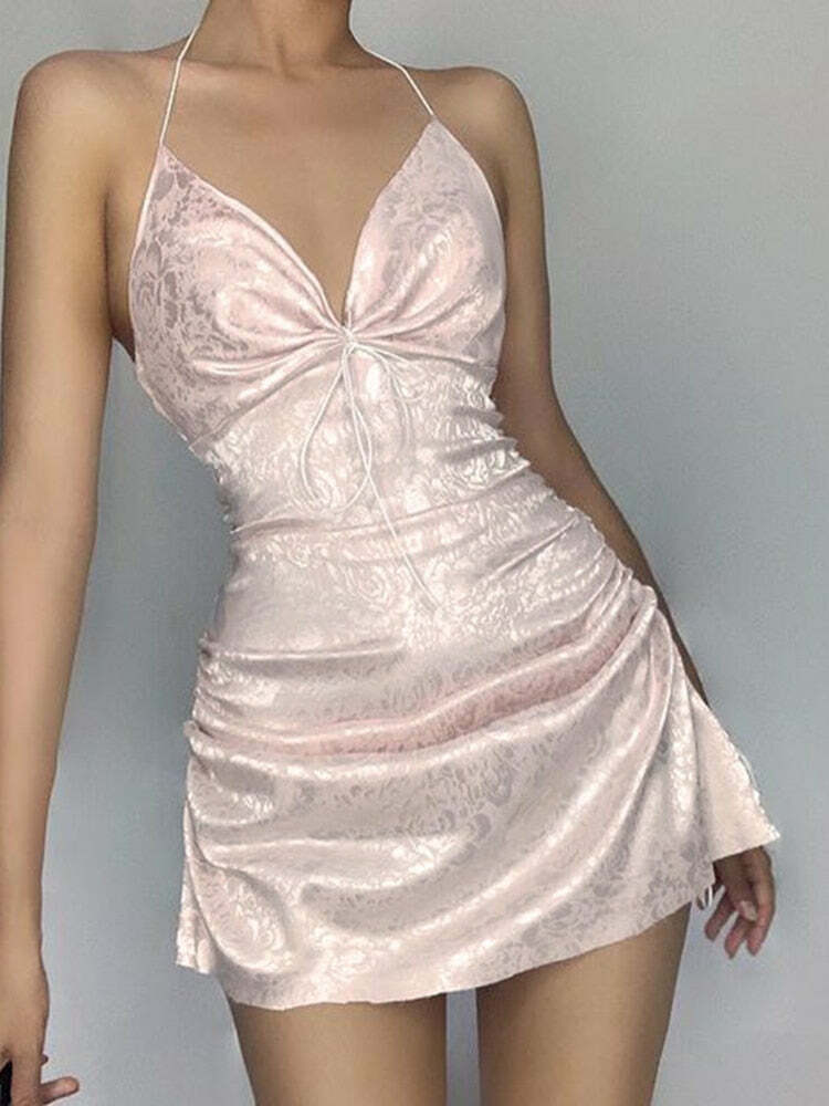 Y2K Grunge Soft Girl Aesthetic Silky Camisole Mini Dress - 90s Retro Summer Outfit