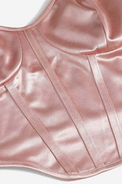 Y2K Grunge Soft Girl Bustier Satin Top - Champagne Pink Retro 90s Fashion Party Outfit