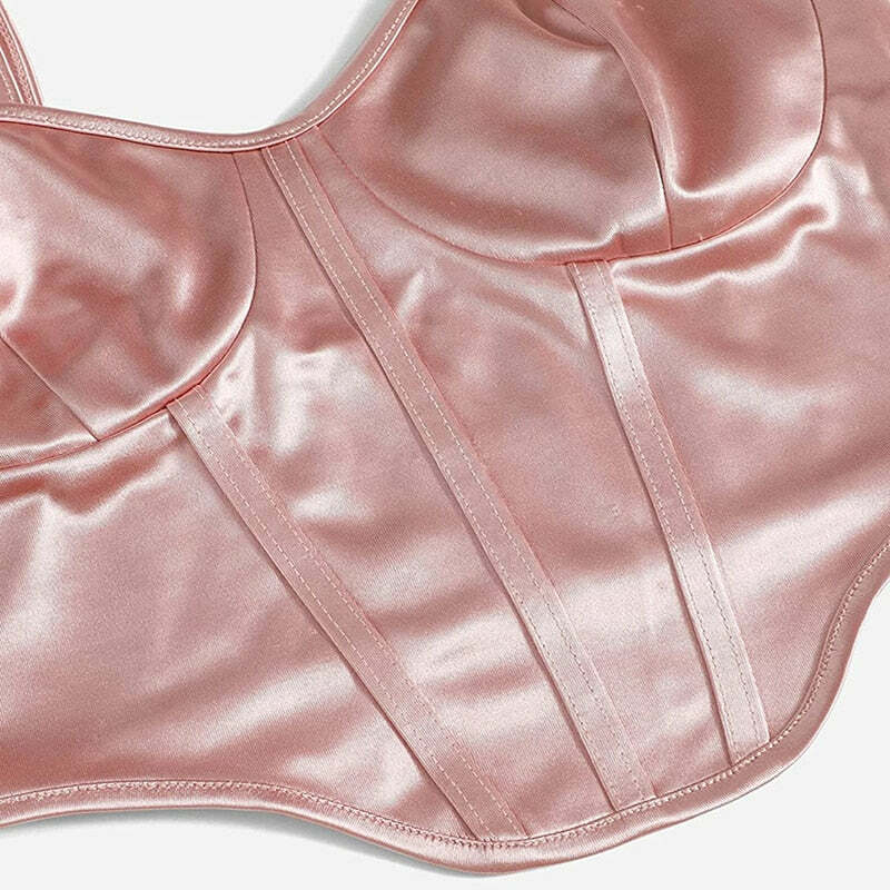 Y2K Grunge Soft Girl Bustier Satin Top - Champagne Pink Retro 90s Fashion Party Outfit