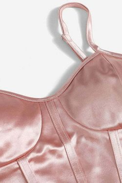 Y2K Grunge Soft Girl Bustier Satin Top - Champagne Pink Retro 90s Fashion Party Outfit