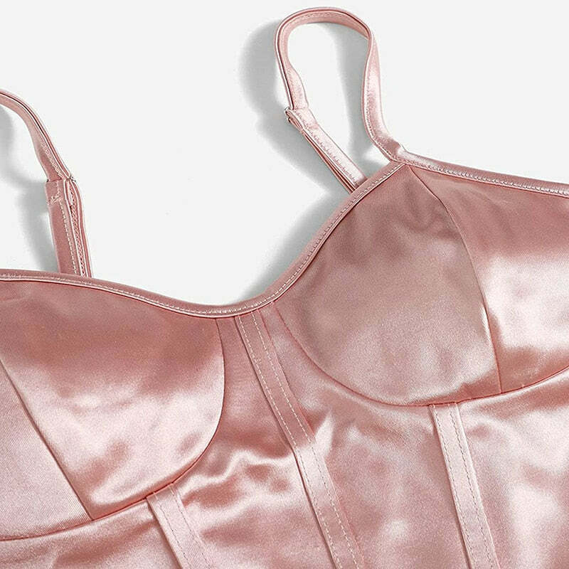 Y2K Grunge Soft Girl Bustier Satin Top - Champagne Pink Retro 90s Fashion Party Outfit