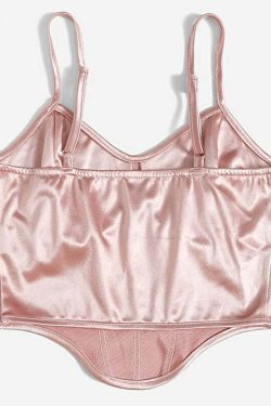 Y2K Grunge Soft Girl Bustier Satin Top - Champagne Pink Retro 90s Fashion Party Outfit