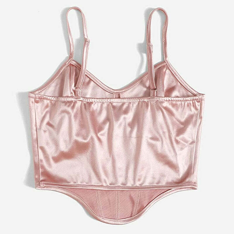 Y2K Grunge Soft Girl Bustier Satin Top - Champagne Pink Retro 90s Fashion Party Outfit