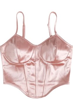 Y2K Grunge Soft Girl Bustier Satin Top - Champagne Pink Retro 90s Fashion Party Outfit
