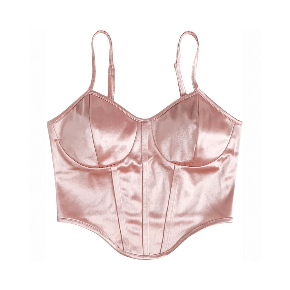 Y2K Grunge Soft Girl Bustier Satin Top - Champagne Pink Retro 90s Fashion Party Outfit