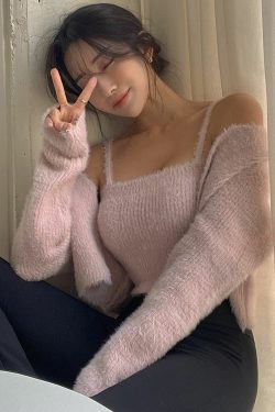 Y2K Grunge Soft Girl Cardigan Camisole Sweater Set - 90s Retro Summer Outfit