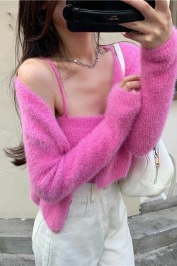 Y2K Grunge Soft Girl Cardigan Camisole Sweater Set - 90s Retro Summer Outfit