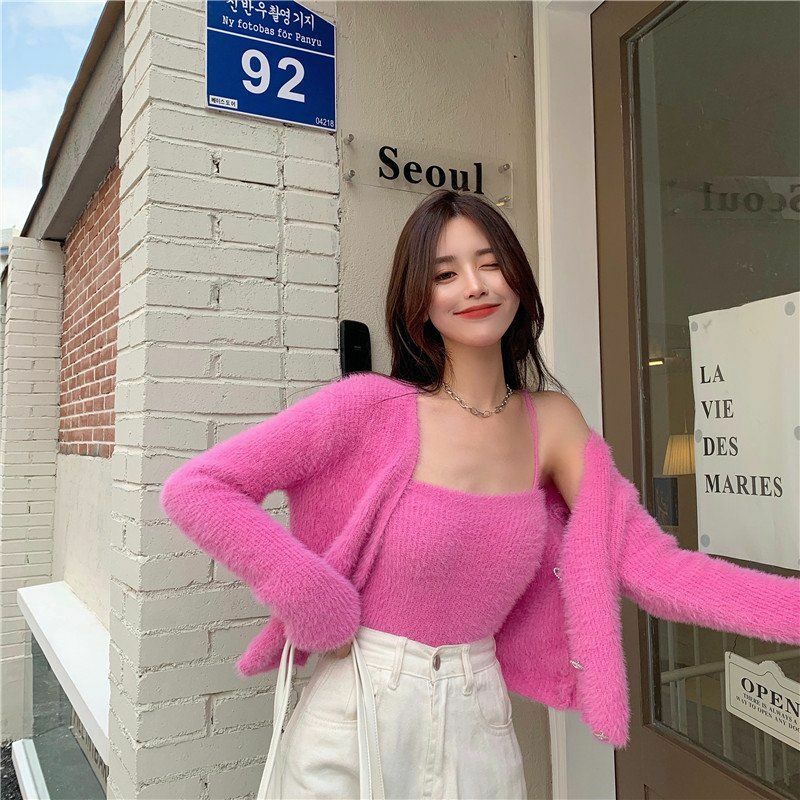 Y2K Grunge Soft Girl Cardigan Camisole Sweater Set - 90s Retro Summer Outfit