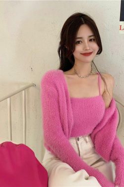 Y2K Grunge Soft Girl Cardigan Camisole Sweater Set - 90s Retro Summer Outfit