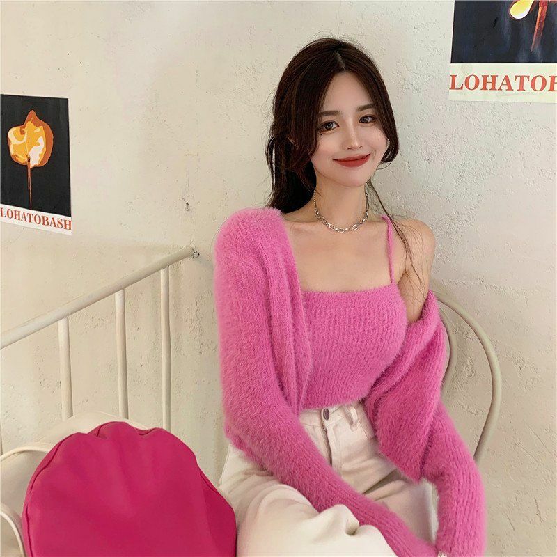 Y2K Grunge Soft Girl Cardigan Camisole Sweater Set - 90s Retro Summer Outfit