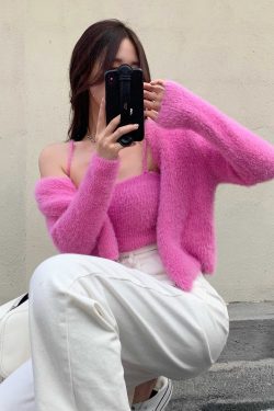 Y2K Grunge Soft Girl Cardigan Camisole Sweater Set - 90s Retro Summer Outfit