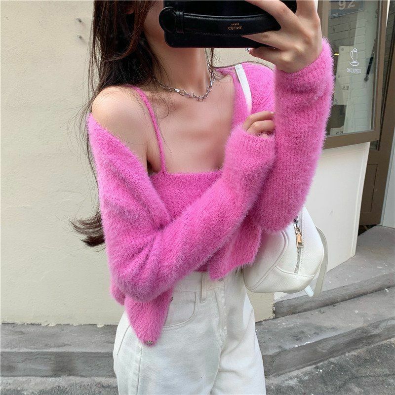 Y2K Grunge Soft Girl Cardigan Camisole Sweater Set - 90s Retro Summer Outfit