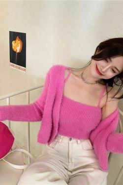 Y2K Grunge Soft Girl Cardigan Camisole Sweater Set - 90s Retro Summer Outfit