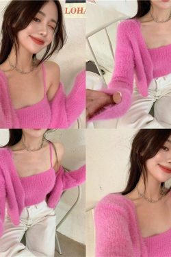 Y2K Grunge Soft Girl Cardigan Camisole Sweater Set - 90s Retro Summer Outfit