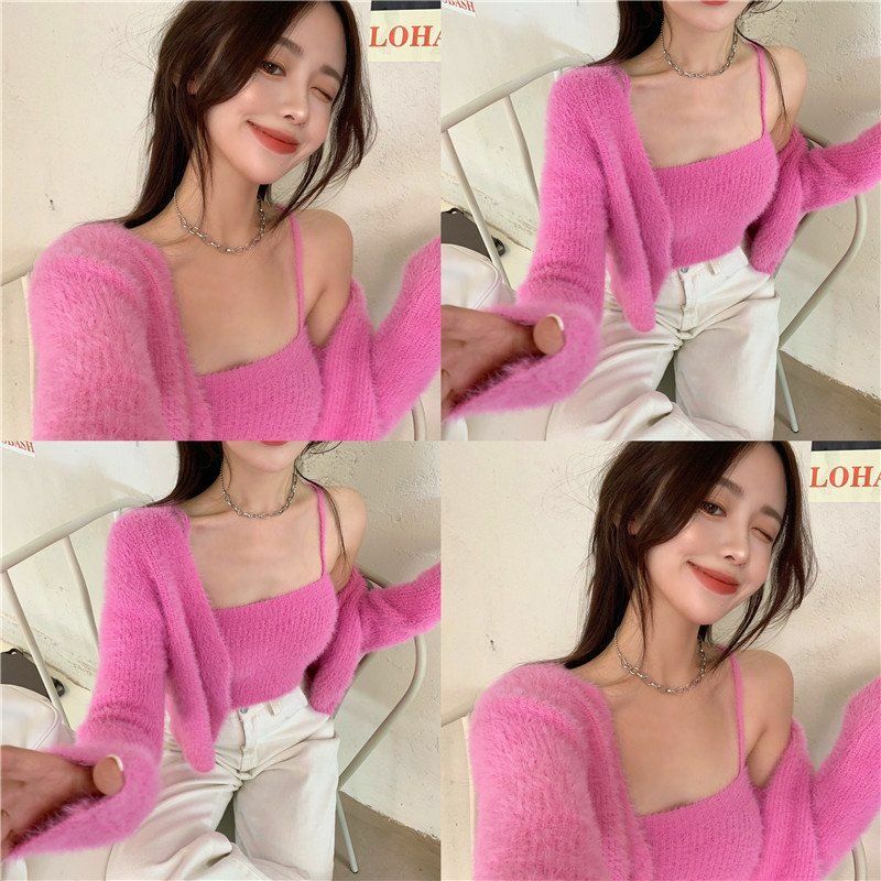 Y2K Grunge Soft Girl Cardigan Camisole Sweater Set - 90s Retro Summer Outfit