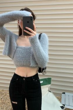 Y2K Grunge Soft Girl Cardigan Camisole Sweater Set - 90s Retro Summer Outfit