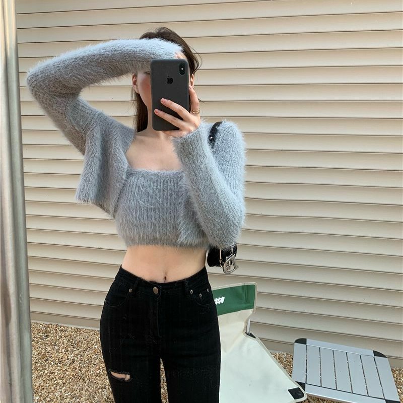 Y2K Grunge Soft Girl Cardigan Camisole Sweater Set - 90s Retro Summer Outfit