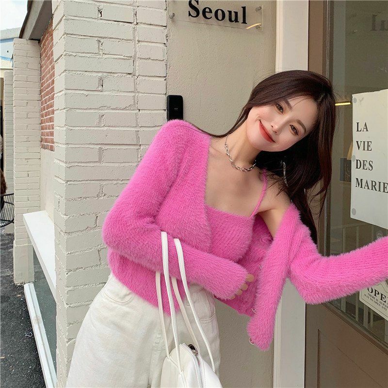 Y2K Grunge Soft Girl Cardigan Camisole Sweater Set - 90s Retro Summer Outfit