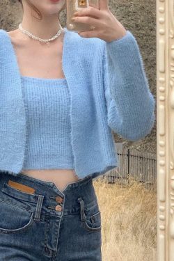 Y2K Grunge Soft Girl Cardigan Camisole Sweater Set - 90s Retro Summer Outfit