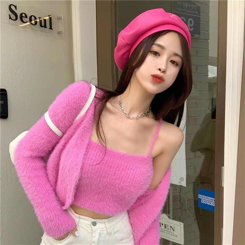 Y2K Grunge Soft Girl Cardigan Camisole Sweater Set - 90s Retro Summer Outfit