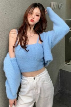 Y2K Grunge Soft Girl Cardigan Camisole Sweater Set - 90s Retro Summer Outfit
