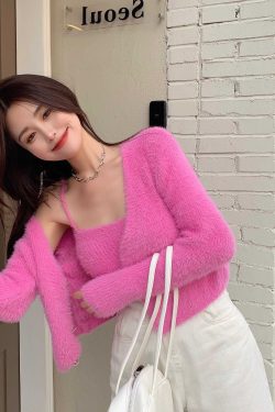 Y2K Grunge Soft Girl Cardigan Camisole Sweater Set - 90s Retro Summer Outfit