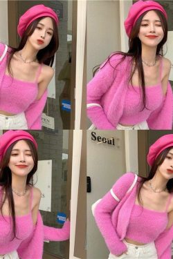 Y2K Grunge Soft Girl Cardigan Camisole Sweater Set - 90s Retro Summer Outfit