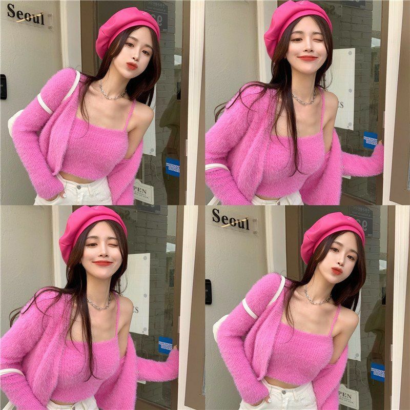 Y2K Grunge Soft Girl Cardigan Camisole Sweater Set - 90s Retro Summer Outfit