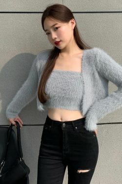 Y2K Grunge Soft Girl Cardigan Camisole Sweater Set - 90s Retro Summer Outfit