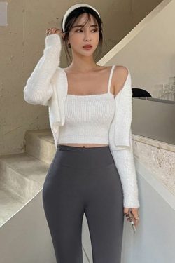 Y2K Grunge Soft Girl Cardigan Camisole Sweater Set - 90s Retro Summer Outfit