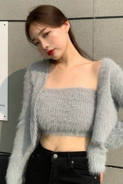 Y2K Grunge Soft Girl Cardigan Camisole Sweater Set - 90s Retro Summer Outfit