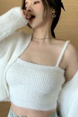 Y2K Grunge Soft Girl Cardigan Camisole Sweater Set - 90s Retro Summer Outfit