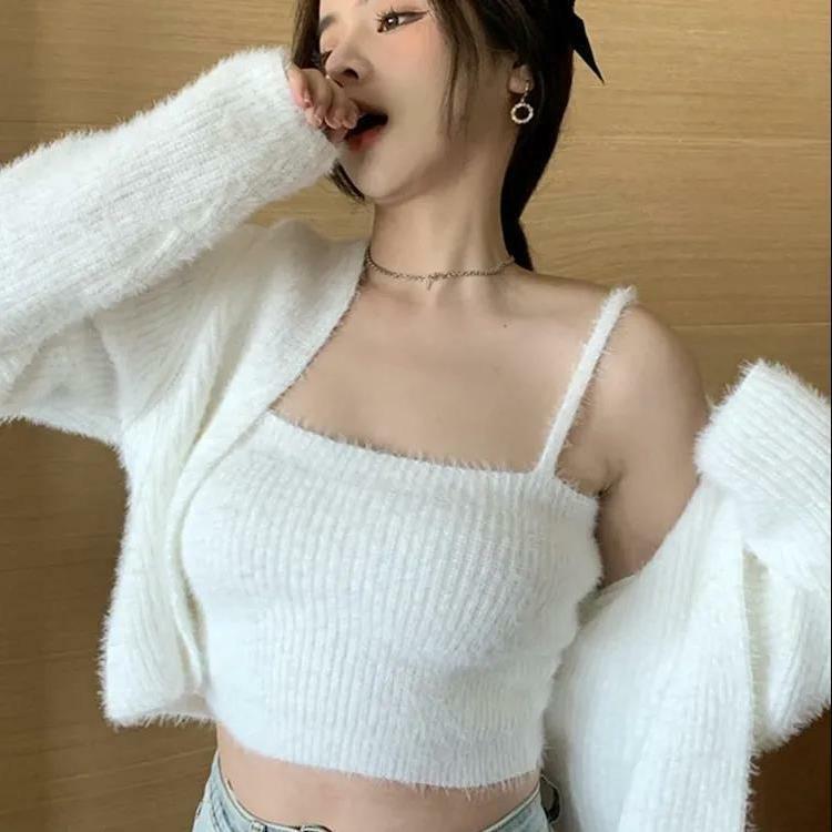 Y2K Grunge Soft Girl Cardigan Camisole Sweater Set - 90s Retro Summer Outfit